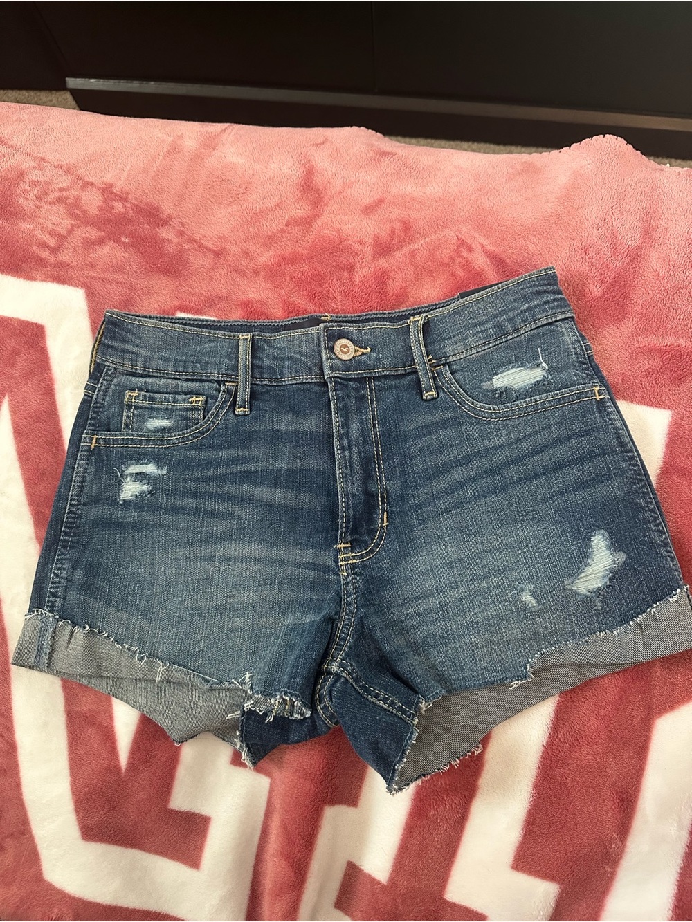 Hollister Distressed Dark Blue Denim Cutoff Shorts